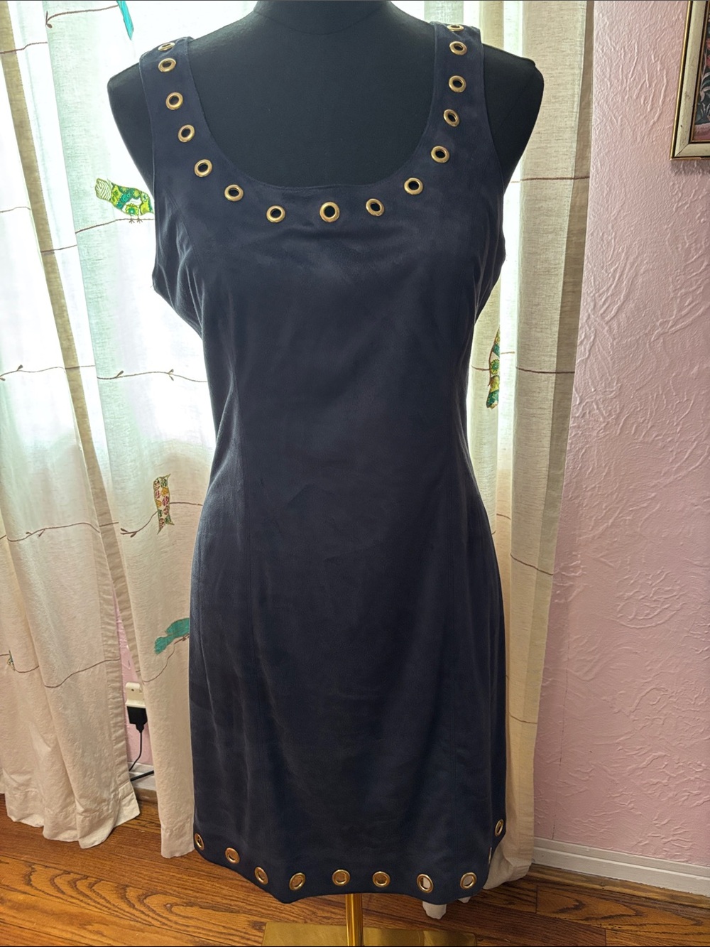 Guess Navy
 Midi Dress with Gold Eyelet Trim